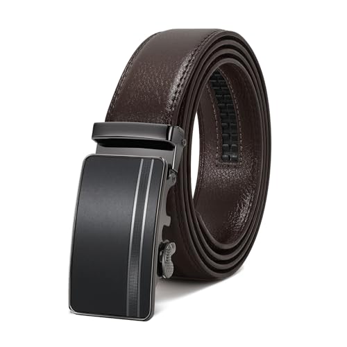 WERFORU Herrengürtel,Verstellbarer Leder-Ratschengürtel 3.5cm Passform,Herren Automatik Schnalle Gürtel für Anzug Jeans von WERFORU
