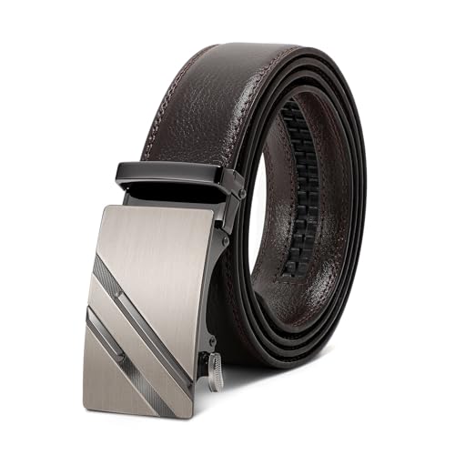 WERFORU Herrengürtel,Verstellbarer Leder-Ratschengürtel 3.5cm Passform,Herren Automatik Schnalle Gürtel für Anzug Jeans von WERFORU