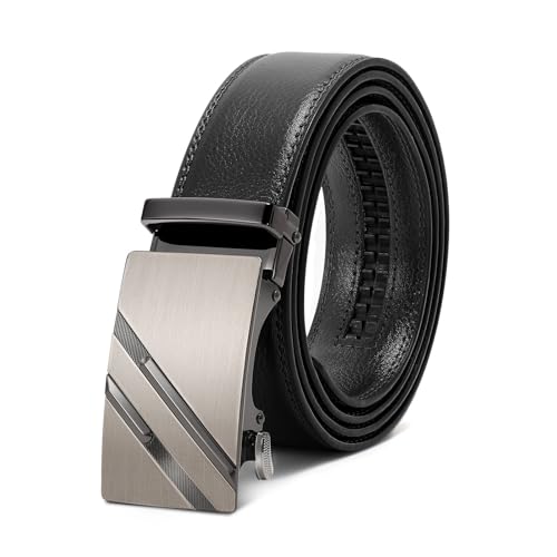 WERFORU Herrengürtel,Verstellbarer Leder-Ratschengürtel 3.5cm Passform,Herren Automatik Schnalle Gürtel für Anzug Jeans von WERFORU