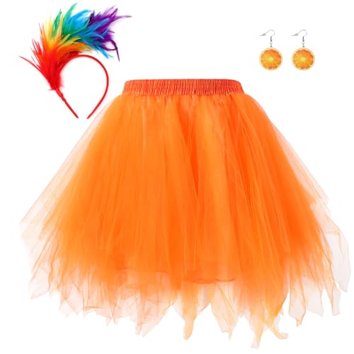 WERFORU Karneval Tüll Rock Set Frauen Röcke Set Orange Rock von WERFORU