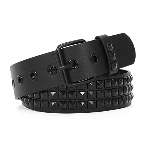 WERFORU Leder Nietengürtel Punk Rock Metall Nietengürtel für Damen Herren Gothic Ledergürtel für Jeans Hosen Schwarz von WERFORU