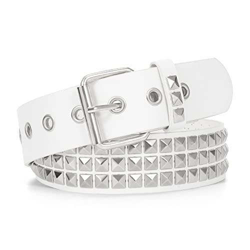 WERFORU Leder Nietengürtel Punk Rock Metall Nietengürtel für Damen Herren Punk Gothic Ledergürtel für Jeans Hosen Weiß von WERFORU