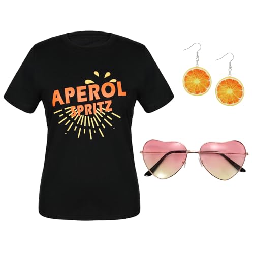 WERFORU Shirt Damen Aperol Spritz T-Shirt Schwarzes T-Shirt von WERFORU
