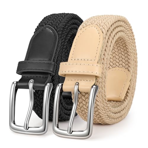 WERFORU 2 Stücke Unisex Elastischer Stoffgürtel Geflochtener Stretchgürtel Dehnbarer Gürtel für Damen und Herren von WERFORU