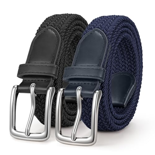 WERFORU 2 Stücke Unisex Elastischer Stoffgürtel Geflochtener Stretchgürtel Dehnbarer Gürtel für Damen und Herren von WERFORU