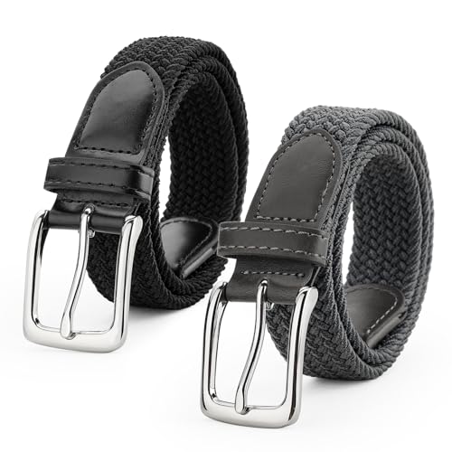 WERFORU Unisex Stretch Flechtgürtel Elastischer Stoffgürtel Geflochtener Stretchgürtel für Damen Herren Schwarz+Grau von WERFORU
