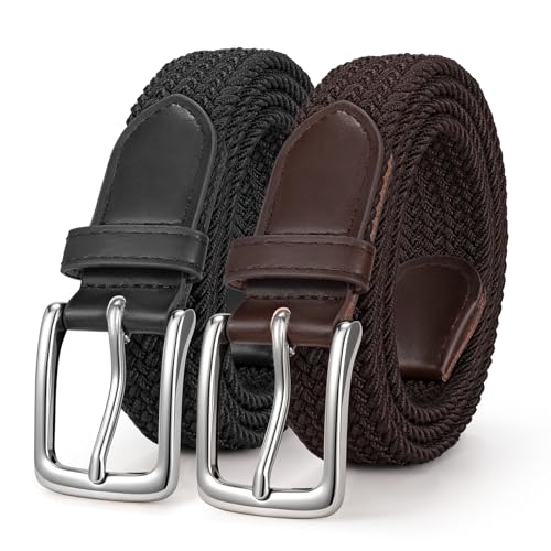 WERFORU 2 Stücke Unisex Elastischer Stoffgürtel Geflochtener Stretchgürtel Dehnbarer Gürtel für Damen und Herren von WERFORU