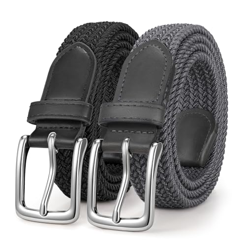WERFORU 2 Stücke Unisex Elastischer Stoffgürtel Geflochtener Stretchgürtel Dehnbarer Gürtel für Damen und Herren von WERFORU