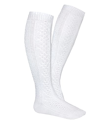 Weri Spezials Trachten Kniestrümpfe Oktoberfest Lang Socken aus Baumwolle für Kinder (31-34, Weiß) von Weri Spezials
