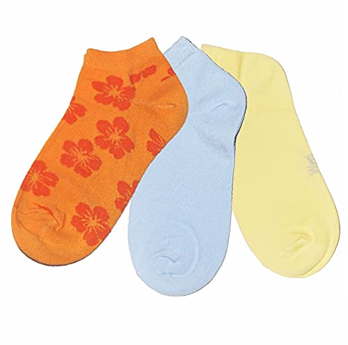 Weri Spezials Damen Sneaker Socken für Damen Baumwolle in 3er Pack Sets mehrere Blumen Design und Uni Glatt (39-42, Mandarine Hawaii Blumen 3er) von Weri Spezials