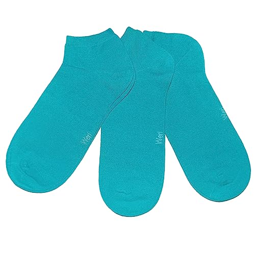 Weri Spezials Sneaker Socken 3 Paar Damen und Kinder Sportsocken 3-er Pack Baumwolle Sneakersocken Set Uni Glatt (as3, numeric, numeric_39, numeric_42, regular, regular, Blaugrün) von Weri Spezials