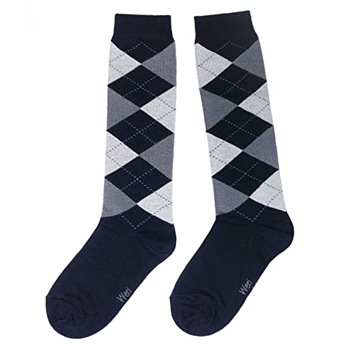 Weri Spezials Unisex Kniestrümpfe aus Baumwolle Argyle Rombe Muster Reitsocken (as3, numeric, numeric_27, numeric_30, regular, Marine+Grau, 27-30) von Weri Spezials