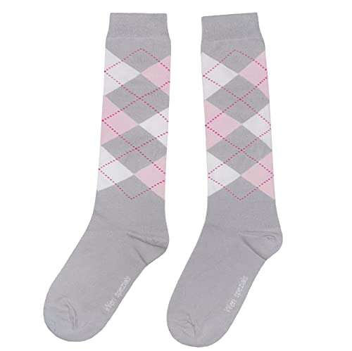 Weri Spezials Unisex Kniestrümpfe aus Baumwolle Argyle Rombe Muster Reitsocken (as3, numeric, numeric_39, numeric_42, regular, Grau+Rosa, 39-42) von Weri Spezials