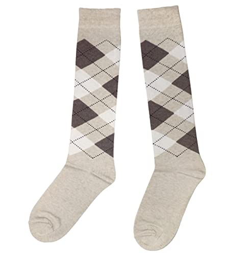 Weri Spezials Unisex Kniestrümpfe aus Baumwolle Argyle für Kinder und Erwachsene Rombe Muster Reitsocken (as3, numeric, numeric_35, numeric_38, regular, Natur, 35-38) von Weri Spezials