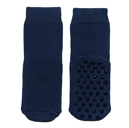 Weri Spezials Baby und Kinder Stoppersocken Uni glatt einfarbig für Jungen und Mädchen, Anti-Rutsch mit Noppen-ABS Sohle (31-34, Marine Uni Noppen) von Weri Spezials