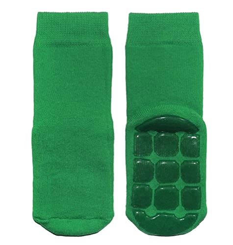 Weri Spezials Baby und Kinder Stoppersocken Uni glatt einfarbig für Jungen und Mädchen, Anti-Rutsch mit voll Turtle-ABS Sohle (23-26, Grasgrün Uni Turtle) von Weri Spezials