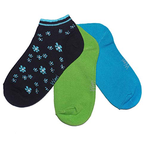 Weri Spezials Damen Sneaker Socken für Damen Baumwolle in 3er Pack Sets mehrere Blumen Design und Uni Glatt (35-38, Marine Blümchen 3er) von Weri Spezials