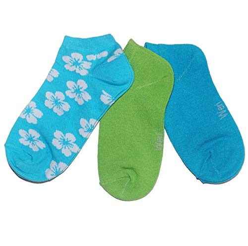 Weri Spezials Damen Sneaker Socken für Damen Baumwolle in 3er Pack Sets mehrere Blumen Design und Uni Glatt (35-38, Türkis Hawaii Blumen 3er) von Weri Spezials