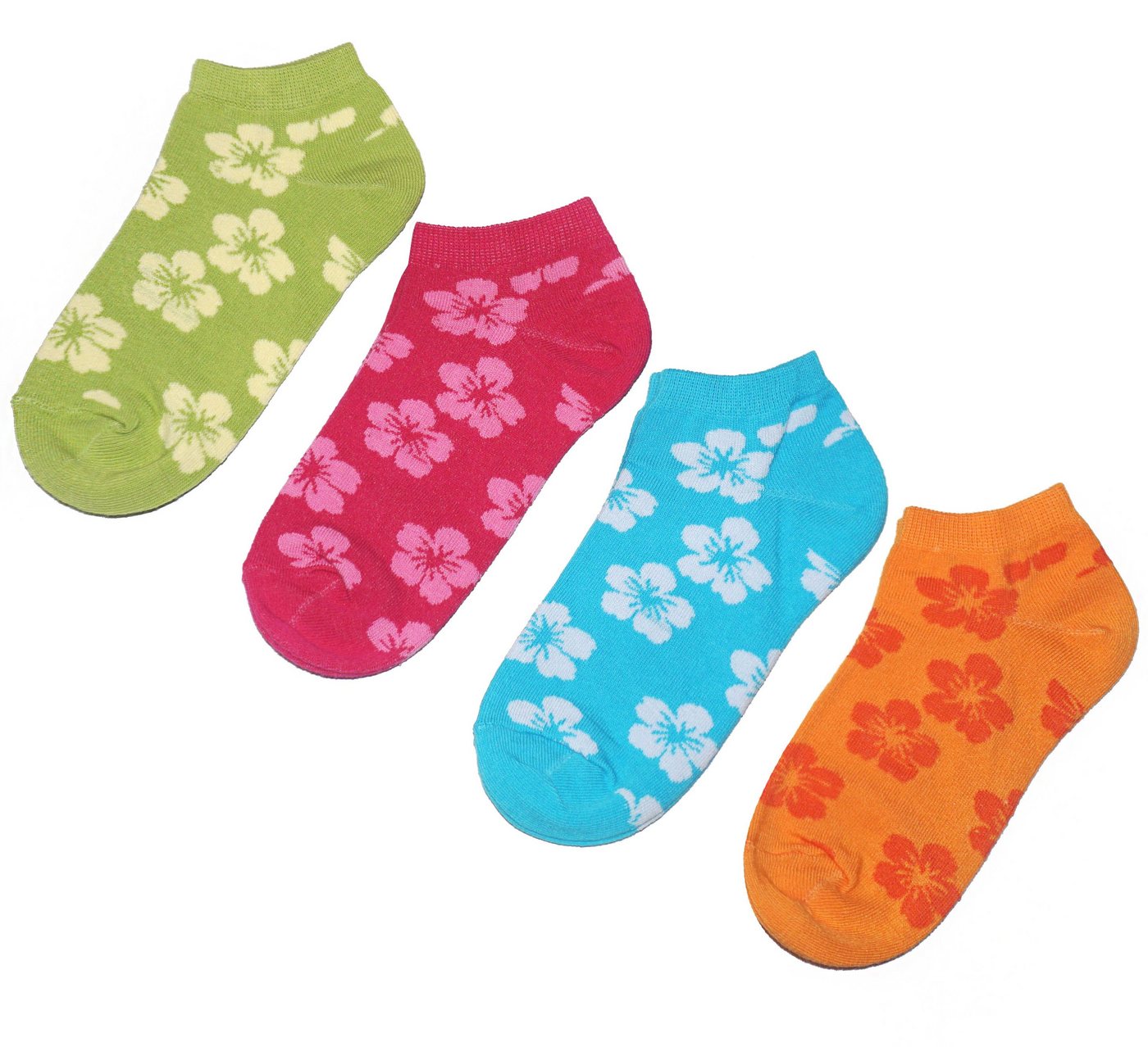 WERI SPEZIALS Strumpfhersteller GmbH Sneakersocken Kinder Sneakersocken 4-er Pack für Mädchen >>Hawai Blumen<< aus Baumwolle (Set) 4er-Pack von WERI SPEZIALS Strumpfhersteller GmbH