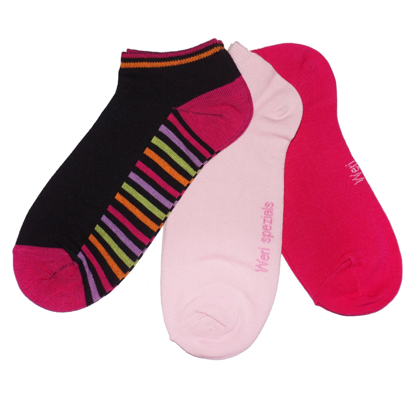 WERI SPEZIALS Strumpfhersteller GmbH Sneakersocken Sneakersocken 3-er Pack Mädchen Damen >>Bunt<< weiche Baumwolle (Set) 3er-Pack von WERI SPEZIALS Strumpfhersteller GmbH