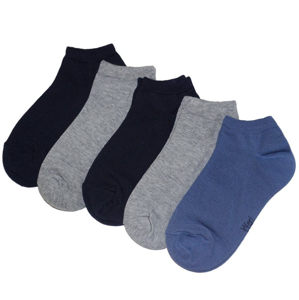 WERI SPEZIALS Strumpfhersteller GmbH Sneakersocken Sneakersocken 5-er Pack Jungs und Herren >Blau und Grau< Baumwolle (Set) 5er-Pack von WERI SPEZIALS Strumpfhersteller GmbH