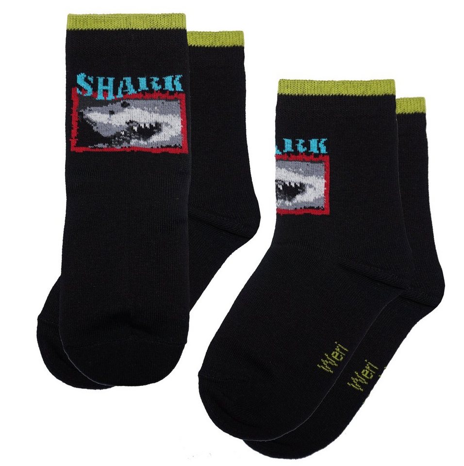 WERI SPEZIALS Strumpfhersteller GmbH Basicsocken Kinder Socken 2-er Pack für Jungs >>Haifisch<< aus Baumwolle (Set) von WERI SPEZIALS Strumpfhersteller GmbH