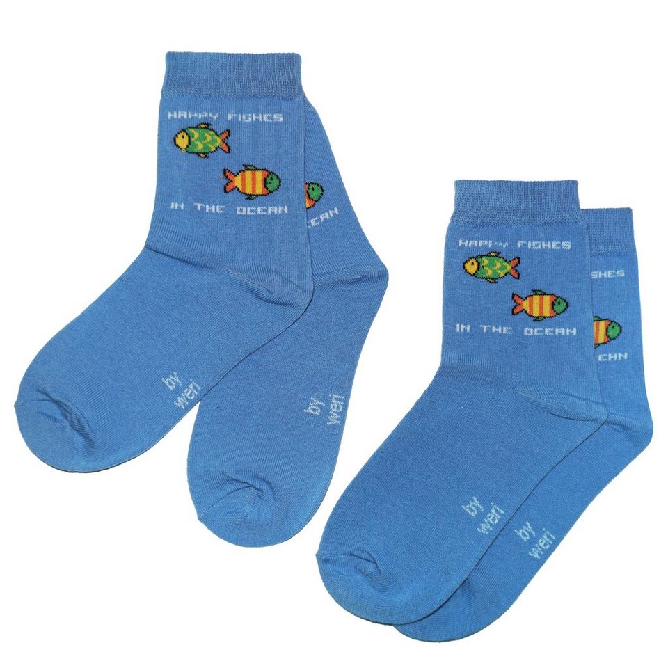 WERI SPEZIALS Strumpfhersteller GmbH Basicsocken Kinder Socken 2-er Pack für Jungs >>Happy Fishes<< aus Baumwolle (Set) 2er-Pack von WERI SPEZIALS Strumpfhersteller GmbH