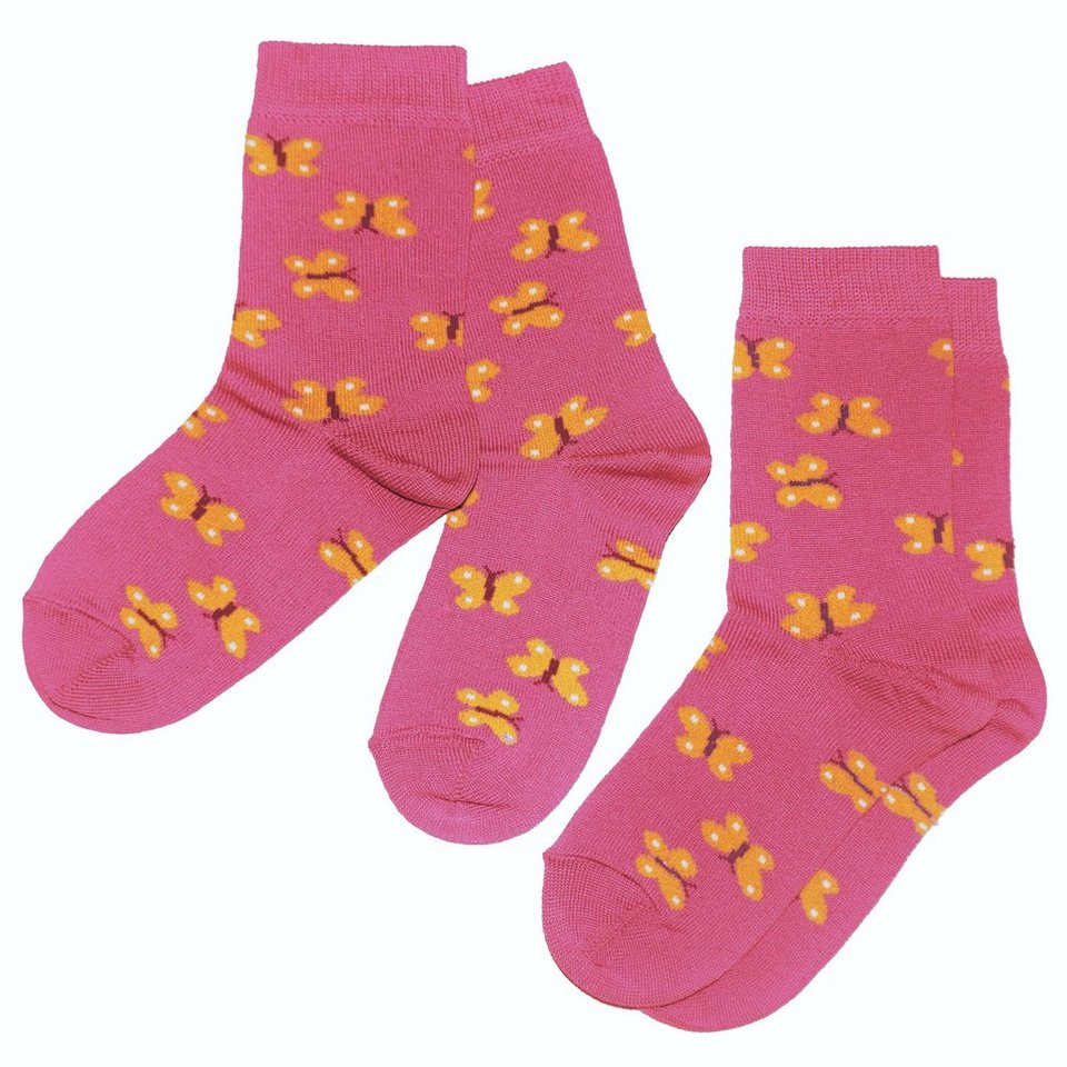 WERI SPEZIALS Strumpfhersteller GmbH Socken Kinder Socken 2-er Pack für Mädchen >>Kleine Schmetterlinge<< aus Mercerisierter Baumwolle (Set) 2er-Pack von WERI SPEZIALS Strumpfhersteller GmbH