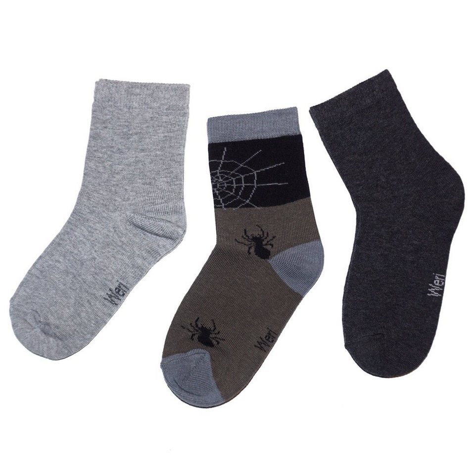 WERI SPEZIALS Strumpfhersteller GmbH Basicsocken Kinder Socken 3-er Pack für Jungs >>Spinnennetz<< aus Baumwolle (Set) 3er-Pack von WERI SPEZIALS Strumpfhersteller GmbH