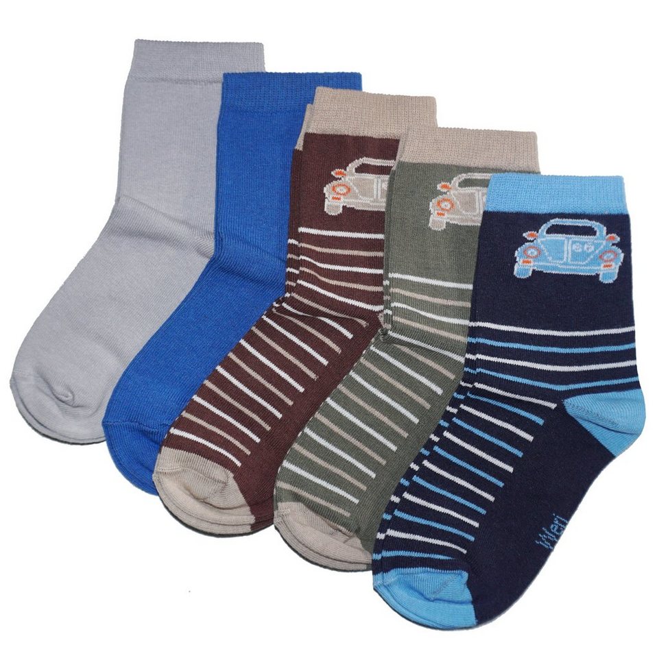 WERI SPEZIALS Strumpfhersteller GmbH Basicsocken Kinder Socken 5-er Pack für Jungs >>Autos und Ringel<< aus Baumwolle (Set) 5er-Pack von WERI SPEZIALS Strumpfhersteller GmbH