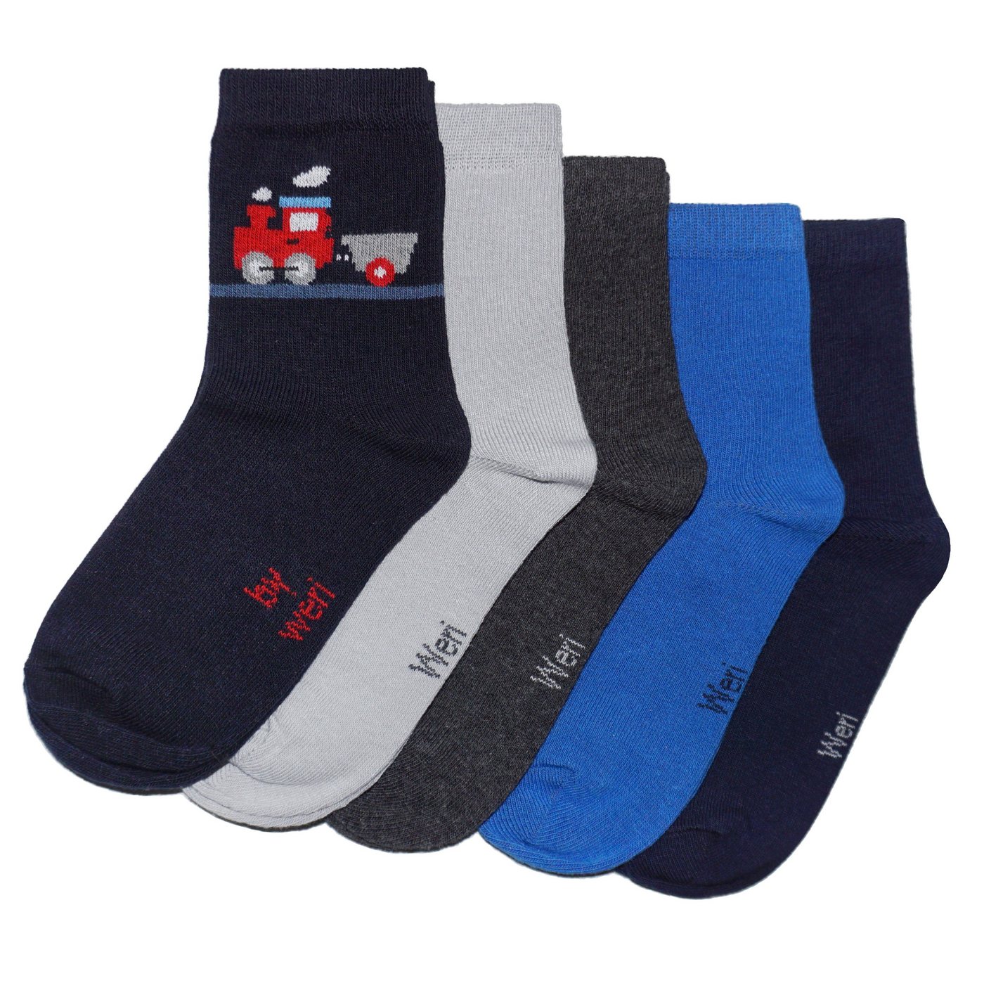 WERI SPEZIALS Strumpfhersteller GmbH Basicsocken Kinder Socken 5-er Pack für Jungs >>Zug<< aus Baumwolle (Set) 5er-Pack von WERI SPEZIALS Strumpfhersteller GmbH