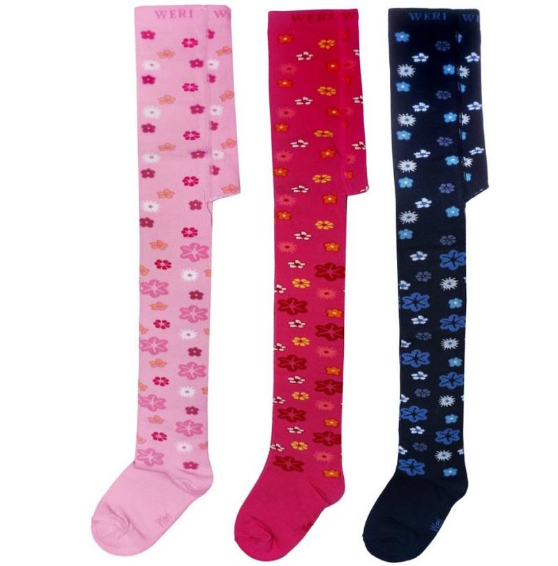 WERI SPEZIALS Strumpfhersteller GmbH Strickstrumpfhose Kinderstrumpfhosen Set für Mädchen >Blumen und Uni< weiche Baumwolle (Set 3 St) von WERI SPEZIALS Strumpfhersteller GmbH
