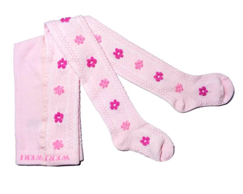 WERI SPEZIALS Strumpfhersteller GmbH Strickstrumpfhose Kinderstrumpfhosen für Mädchen >>Pink Blumen<< weiche Baumwolle von WERI SPEZIALS Strumpfhersteller GmbH