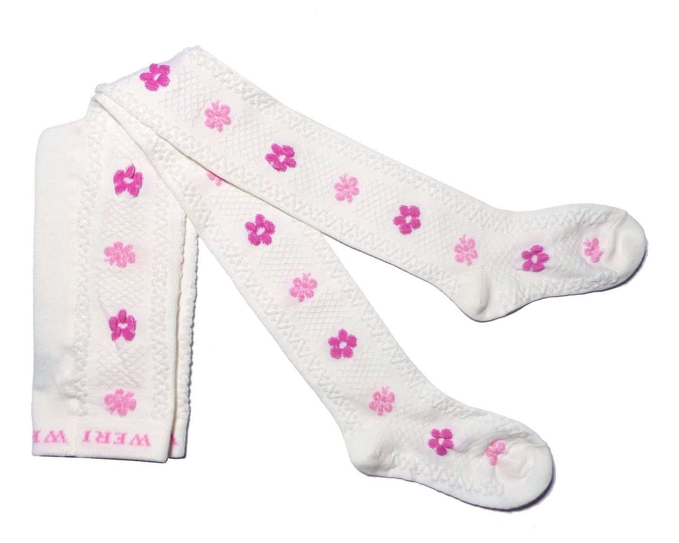 WERI SPEZIALS Strumpfhersteller GmbH Strickstrumpfhose Kinderstrumpfhosen für Mädchen >>Pink Blumen<< aus Baumwolle von WERI SPEZIALS Strumpfhersteller GmbH