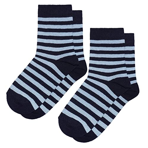 WERI SPEZIALS Baby und Kinder Socken für Mädchen Baumwolle Doppelpack 2er Set farbige Ringel Designs (23-26, Marine+Hellblau Farbige Ringel 2er) von WERI SPEZIALS