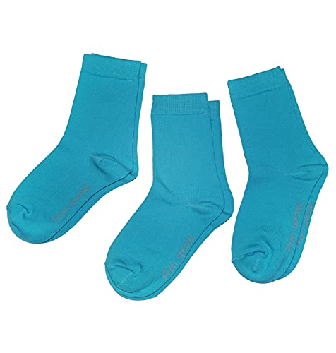 WERI SPEZIALS Baby und Kinder Socken für Mädchen Baumwolle in 3er Set Uni Glatte 3er Pack blaue Töne (23-26, Hellpetrol Uni) von WERI SPEZIALS