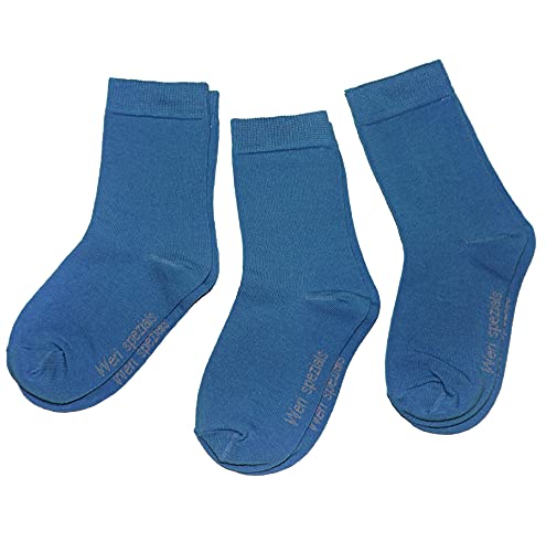 WERI SPEZIALS Baby und Kinder Socken für Mädchen Baumwolle in 3er Set Uni Glatte 3er Pack blaue Töne (31-34, Baltic Uni) von WERI SPEZIALS