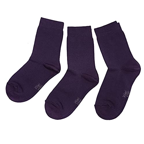 WERI SPEZIALS Baby und Kinder Socken für Mädchen Baumwolle in 3er Set Uni Glatte 3er Pack lila Töne (31-34, Aubergine Uni) von WERI SPEZIALS