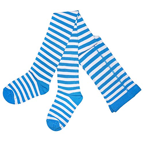 WERI SPEZIALS Damenstrumpfhose Blickdicht Baumwolle in verschiedenen Muster- und Farbvariationen. (38-40, Weiß-Kornblau Ringel) von WERI SPEZIALS