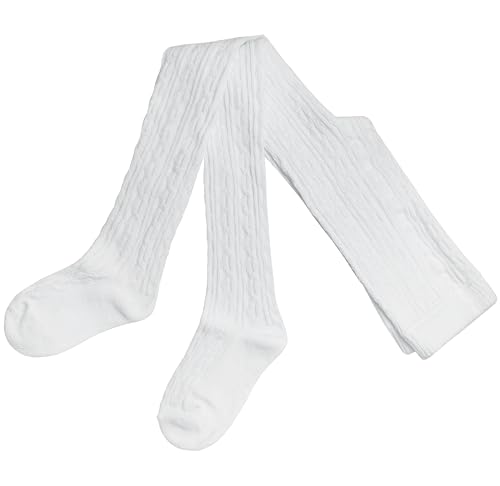 WERI SPEZIALS Damenstrumpfhose mit Zopfmuster Volk Tanzstrumpfhose ökologische Baumwolle mit Komfortzwickel. Trachtstrumpfhose. (54-56, Weiß 6 Zöpfe) von WERI SPEZIALS