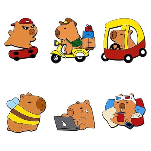 WERIGONI 6Stück Niedliche Capybara-Capybara-Brosche Anstecker pin,Enamel pin Pins & Anstecker Brosche,Süße Brosche,Capybara Geburtstag Deko von WERIGONI