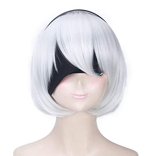 NieR Automata 2B YoRHa No.2 Typ B Frauen Kurze Perücke Cosplay Kostüm Hitzebeständige synthetische Haarperücken (kein Patch Stirnband) von WERNG