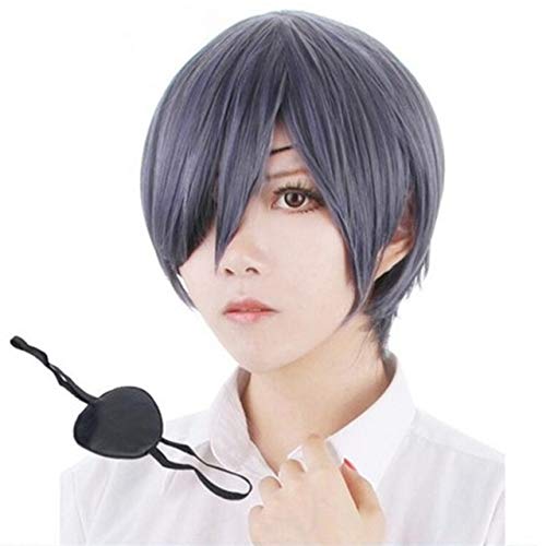 Schwarzer Butler Kuroshitsuji Ciel Phantomhive Short Mixed Grau Blau Hitzebeständige Cosplay Kostüm Perücke + Augenklappe Augenklappe + Ring NO3 Perücke und Augenklappe Schwarzer Butler Kuroshitsuji Ciel Phantomhive Short Mixed Grau Blau Hitzebeständige Cosplay Kostüm Perücke + Augenklappe Augenklappe + Ring NO3 Perücke und Augenklappe von WERNG