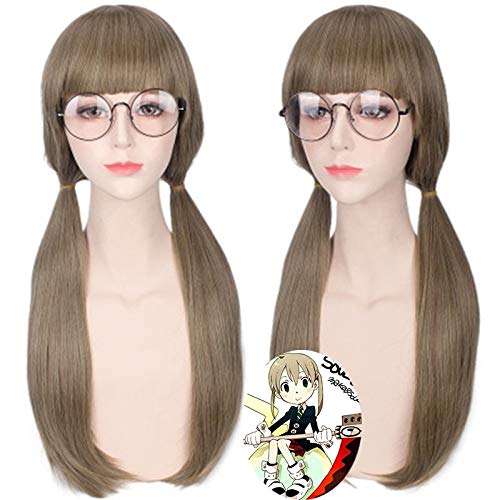 Synthetische Perücke Soul Eater Maka Albarn Cosplay Perücken mit doppeltem Pferdeschwanz + Perückenkappe von WERNG