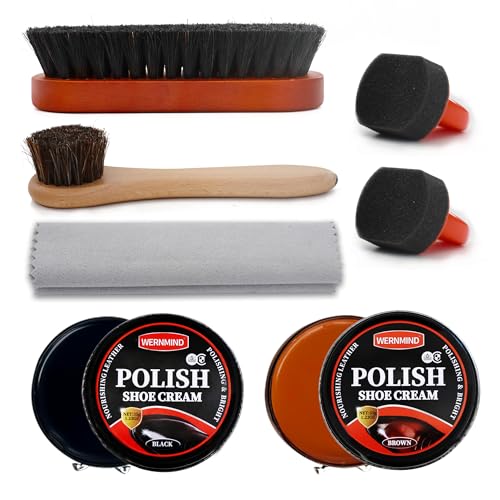 WERNMIND Braun Schwarz Schuhputzset Leder Stiefel Schuhputzset Neutral Weiß Pflege Wachs Reinigungsset für Männer Frauen von WERNMIND