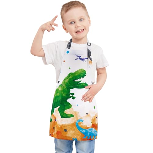 Dinosaurier Kinderschürze - Wasserdicht Polyester Schürzen mit Verstellbarem Gurt und Tasche Küche Koch Lätzchen Schürzen für Kinder Jungen Kochen Backen Malen Weihnachten (Mittel, 11-12 Jahre) von WERNNSAI