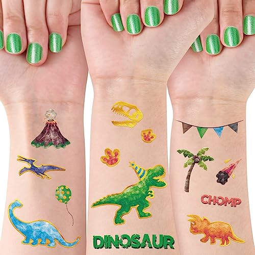 Tattoo Kinder - 12 Blatt Dinosaurier Temporäre Tattoos für Jungen 600+ Bronzing Stile Gemischte Stile Partyzubehör Geburtstagsparty Geschenk Klebetattoos für Kinder Abnehmbares Fake Kindertattoos Set von WERNNSAI