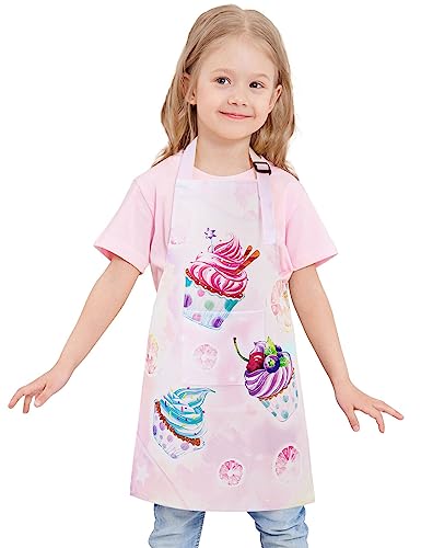 WERNNSAI Kinderschürze - Cupcake Kinder Schürzen Malschürze Kinder Verstellbare Nackenriemen für Mädchen Wasserdicht Kochschürze mit Tasche Kochen Backen Malen Basteln Gartenarbeit von WERNNSAI