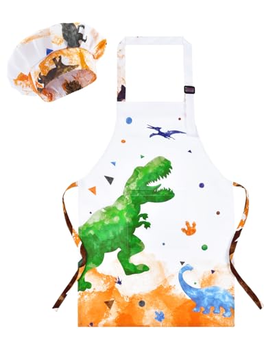 WERNNSAI Kinderschürzen und Kochmützen Set - Kunstschürzen, Malerei Kunstkittel, Kochen, Gartenarbeit Malkittel Mit Tasche - Farbkittel Künstlerkostüm Kochkostüm von WERNNSAI