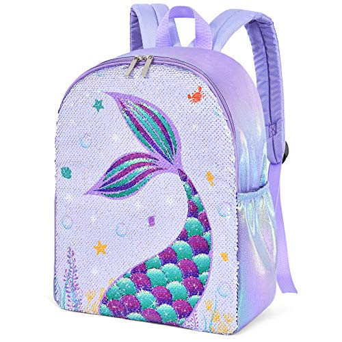 WERNNSAI Schulrucksack für Kinder - Pailletten Meerjungfrau Kinderrucksäcke für Mädchen 15 Inch Vorschule Kindergarten Grundschule Wandern Reise Rucksäcke Laptoprucksäcke Daypacks Schultaschen von WERNNSAI